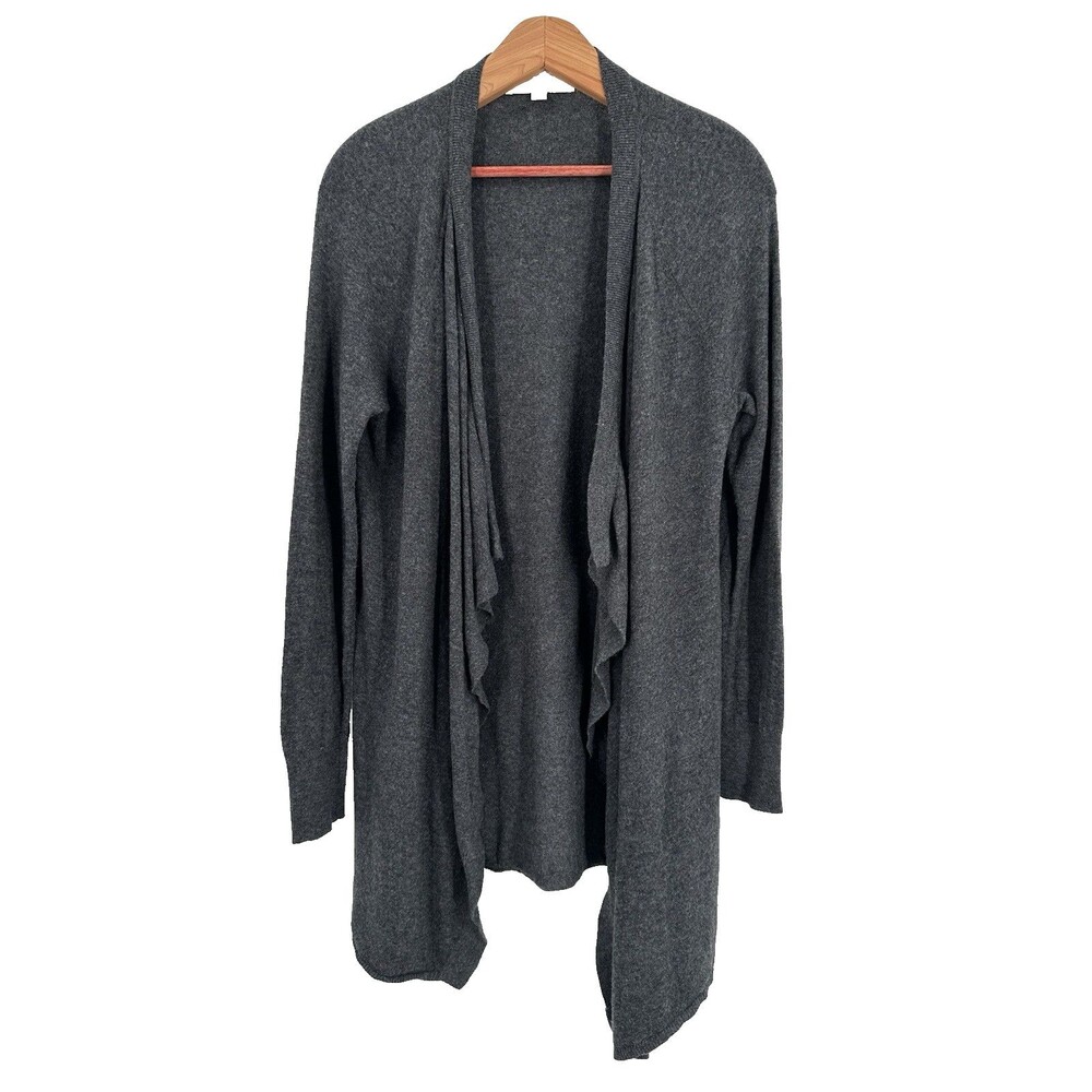 Loft Wool Blend Cardigan Medium Charcoal Gray Open Waterfall Relaxed Long Slv